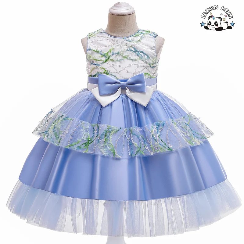 LEZONKIDS - 2023 New Children's Dress Sequin Bow Mesh Gauze Girl Princess Ball Gown Dress For Girls